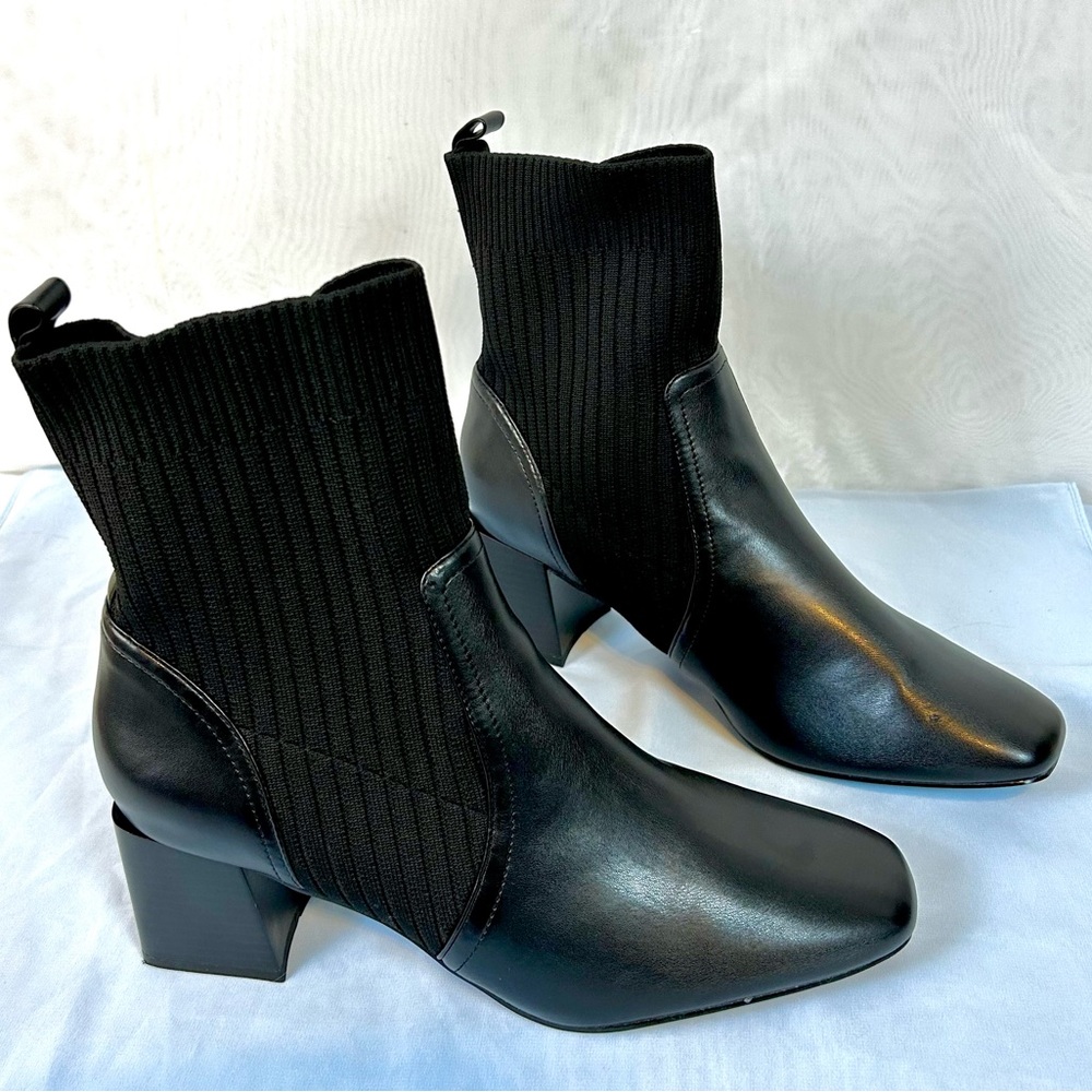 New Coutgo Women's Black Slip On Sock Style Ankle Boots Chunky Block Heel Sz 11